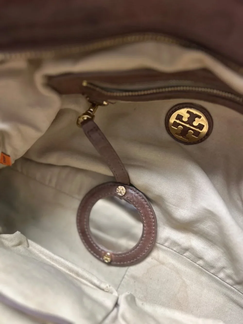 Tory Burch Large Brown Leather Double Handle Satchel Crossbody Bag